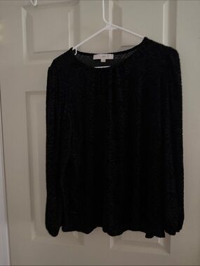LOFT Black Velvet-Texture Long Sleeve Tee